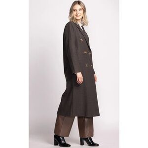 Elegant Brown Long Coat with Gold Buttons